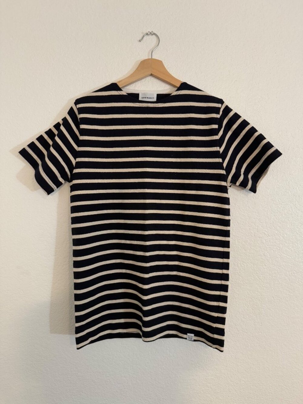 Women's Norse Projects Black White Beige Short Sleeve Stripped Shirt Size Small